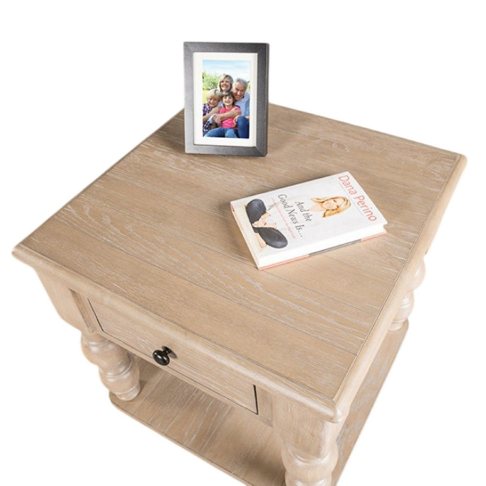 Cherie Square End Table | 1 Drawer | Shelf | Light White Wash | 24’’ BM333754