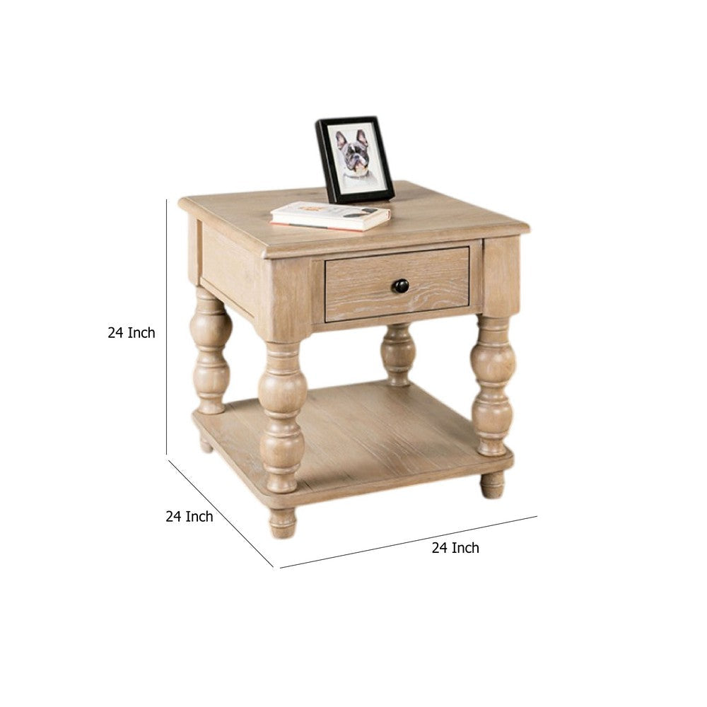 Cherie Square End Table | 1 Drawer | Shelf | Light White Wash | 24’’ BM333754