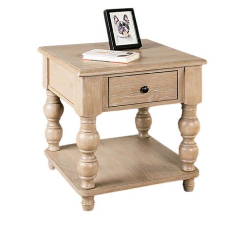 Cherie Square End Table | 1 Drawer | Shelf | Light White Wash | 24"