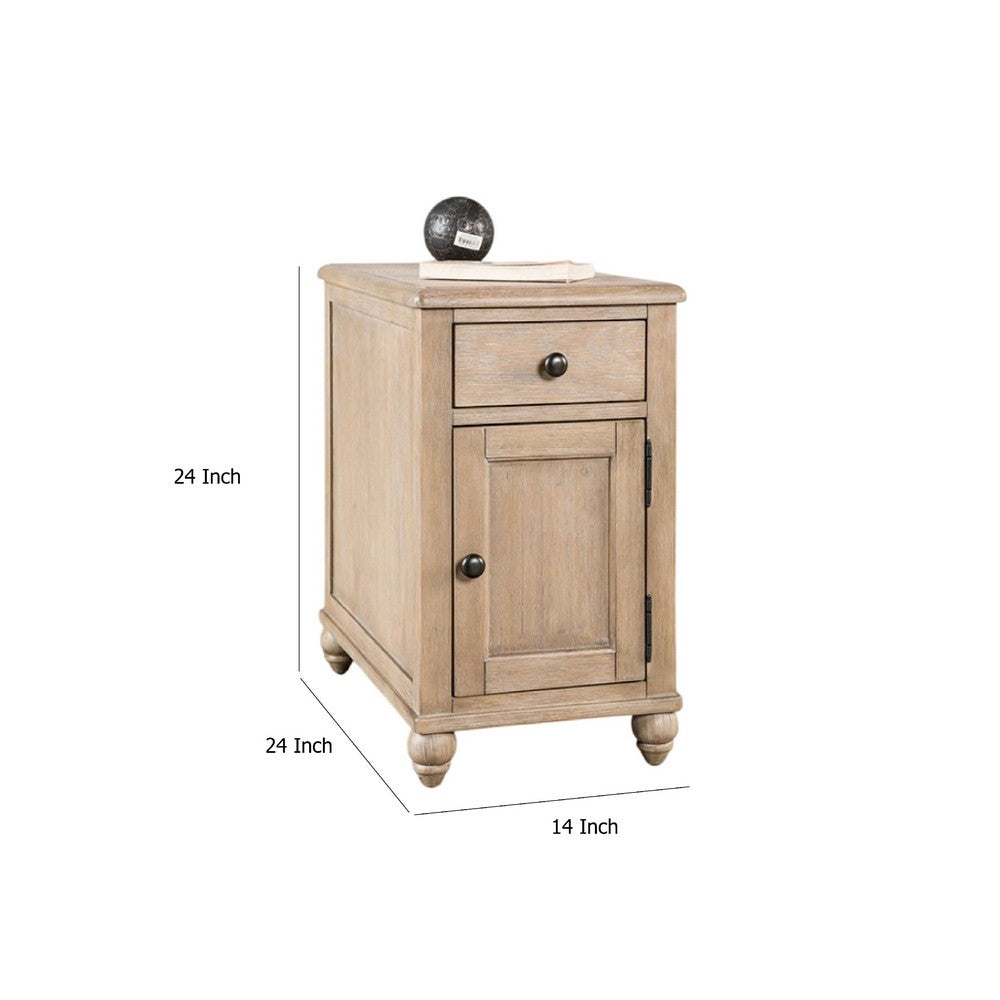 Cherie Side End Table | 1 Drawers 1 Door | Light White Wash | 24"