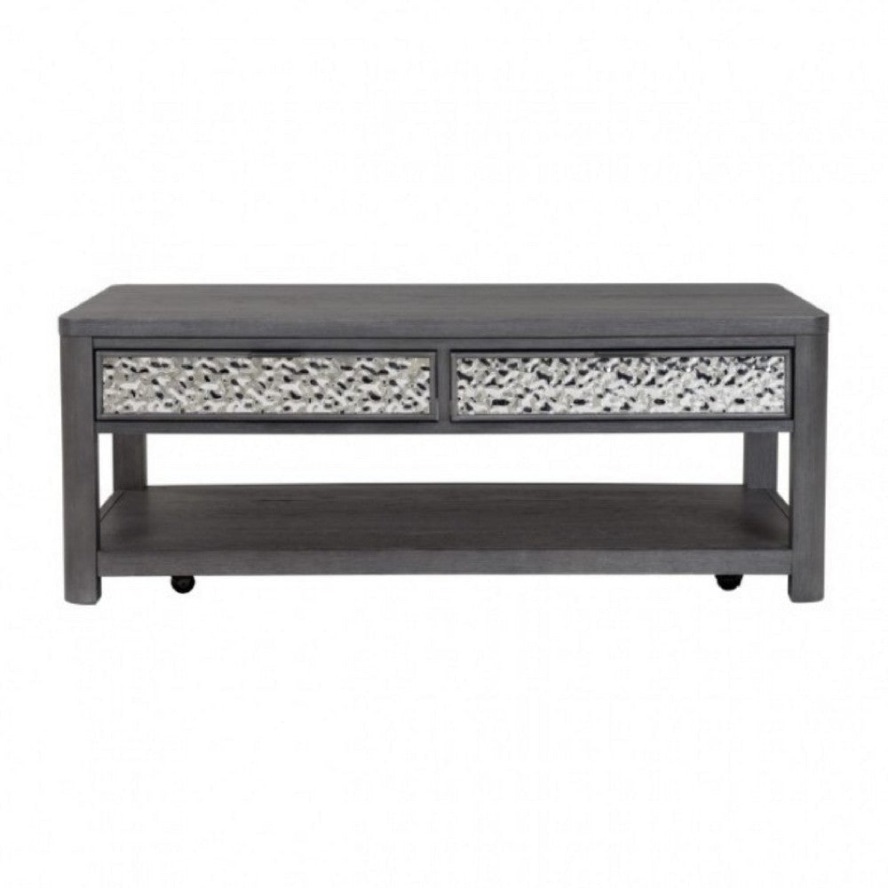 Zoko Coffee Table | 2 Drawers | Wheels | Ash Gray Rubberwood | 48’’ BM333756