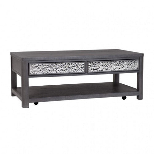 Zoko Coffee Table | 2 Drawers | Wheels | Ash Gray Rubberwood | 48"