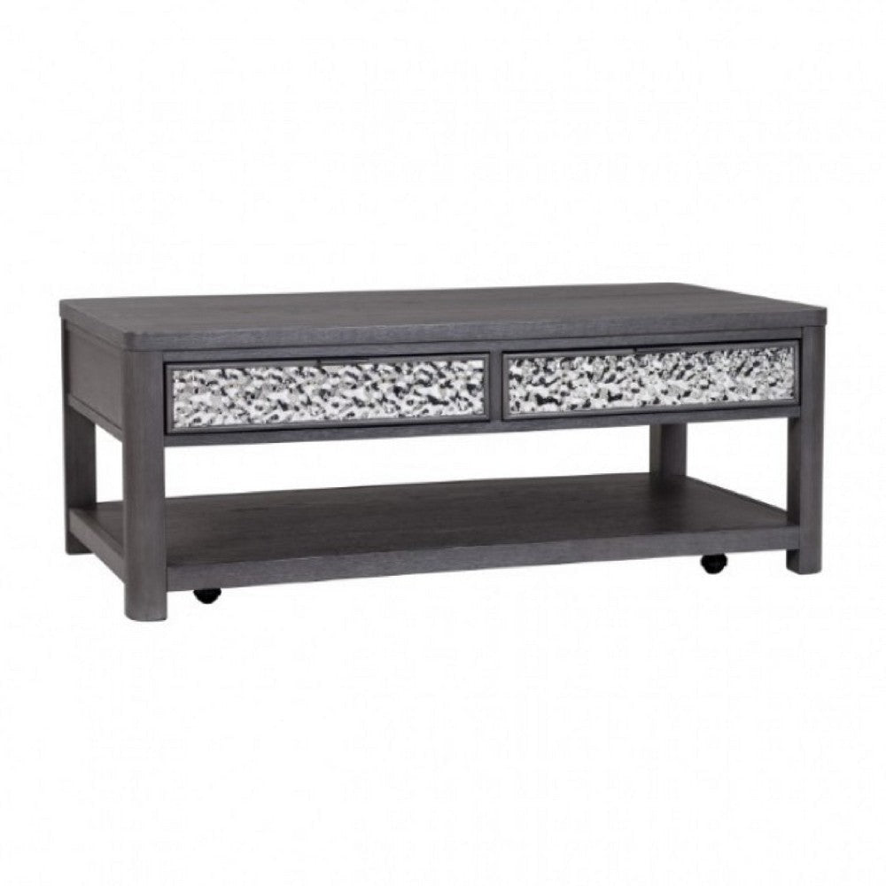 Zoko Coffee Table | 2 Drawers | Wheels | Ash Gray Rubberwood | 48"