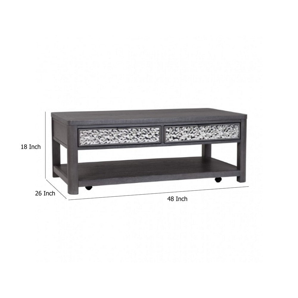 Zoko Coffee Table | 2 Drawers | Wheels | Ash Gray Rubberwood | 48’’ BM333756