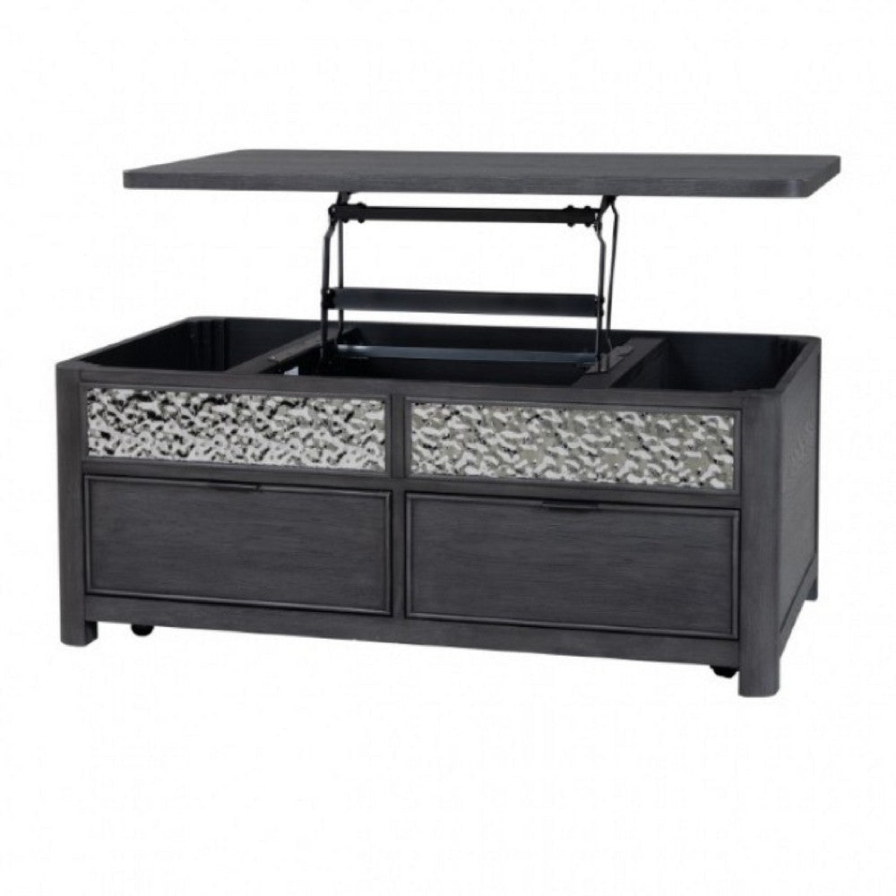 Zoko Lift Top Coffee Table | 2 Drawers | Wheels Ash Gray Wood | 46’’ BM333757