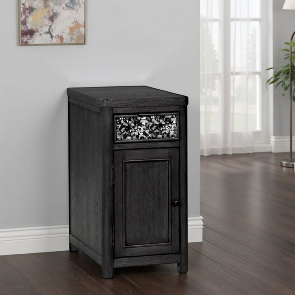 Zoko Chairside End Table | Drawer and USB Ports | Ash Gray Wood | 26"