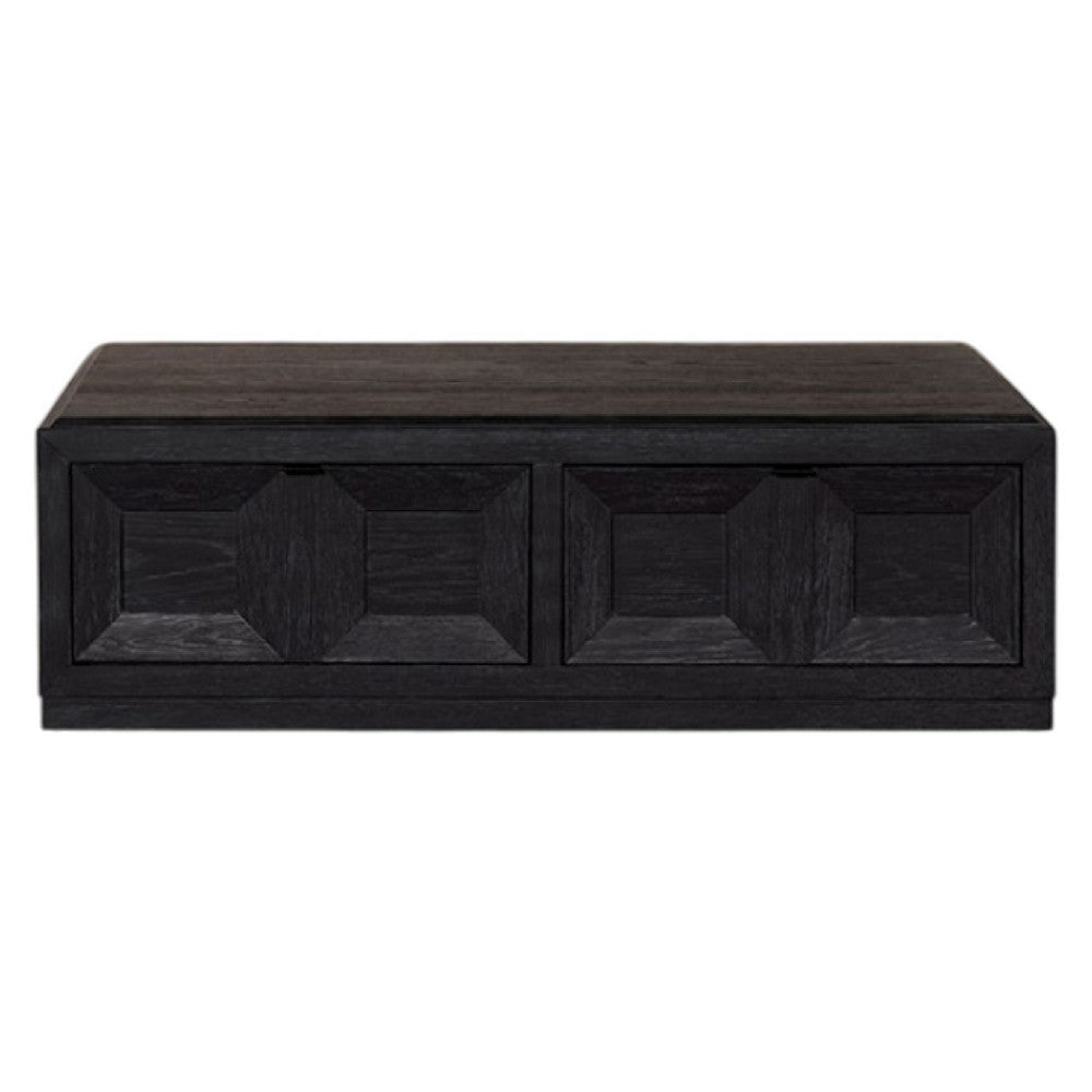 Kizie Coffee Table | Drawers | Caster Wheels | Black Rubberwood | 54"