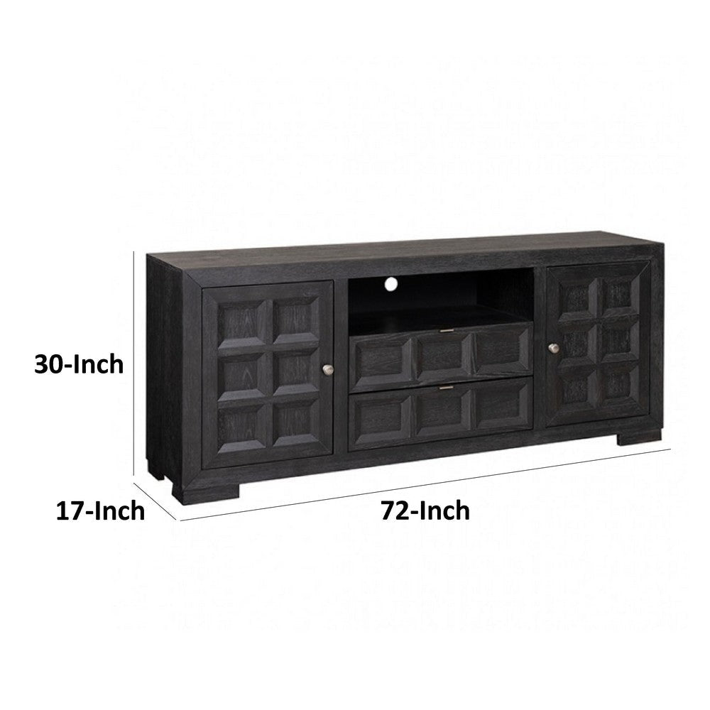 Kizie TV Stand Cabinet | Storage Drawers | Modern Black Wood | 72’’ BM333764
