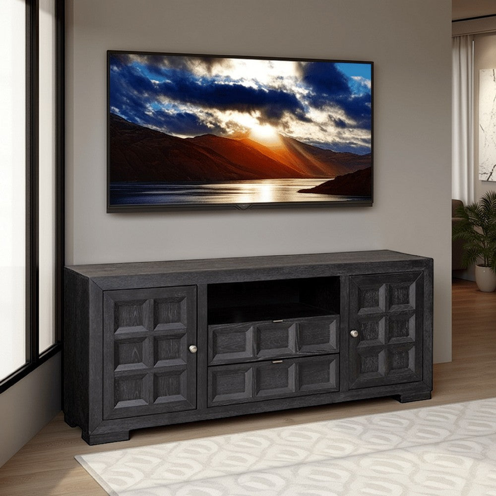 Kizie TV Stand Cabinet | Storage Drawers | Modern Black Wood | 72"