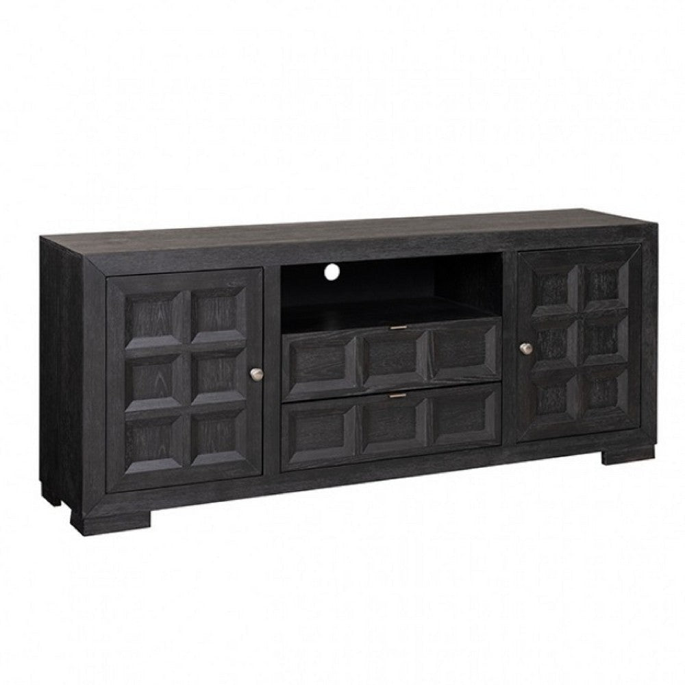 Kizie TV Stand Cabinet | Storage Drawers | Modern Black Wood | 72"