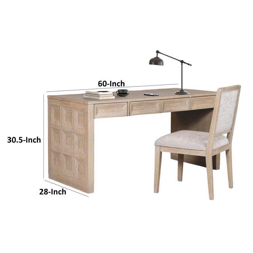 Kizie Writing Desk | 4 Drawers | Tawny Brown Wood | Rectangular 60’’ BM333766