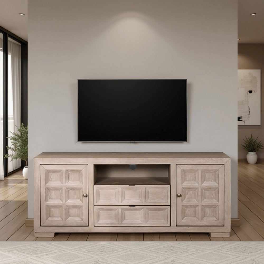 Kizie TV Stand Console | Storage Cabinets | Tawny Brown Wood | 72"