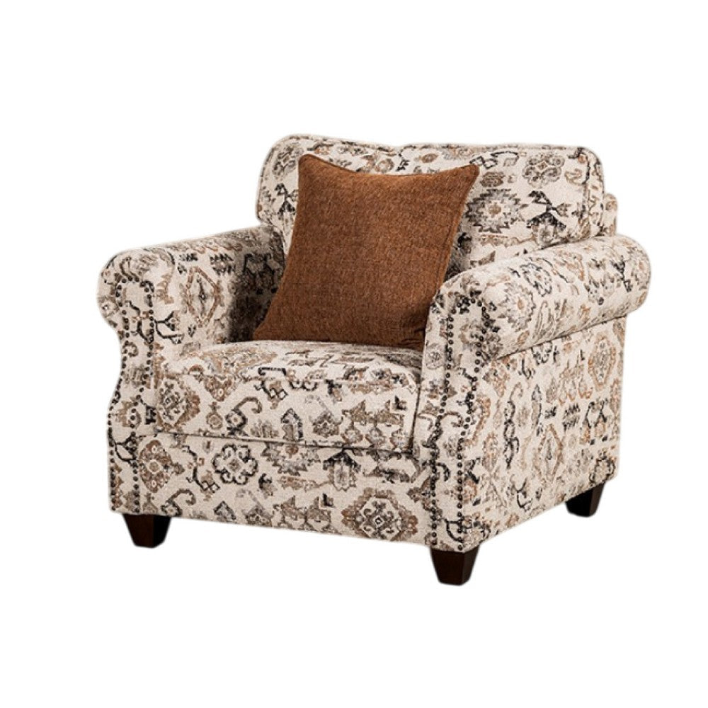 Bonie Accent Club Chair | 1 Brown Throw Pillow Taupe Polyester Pattern BM333772