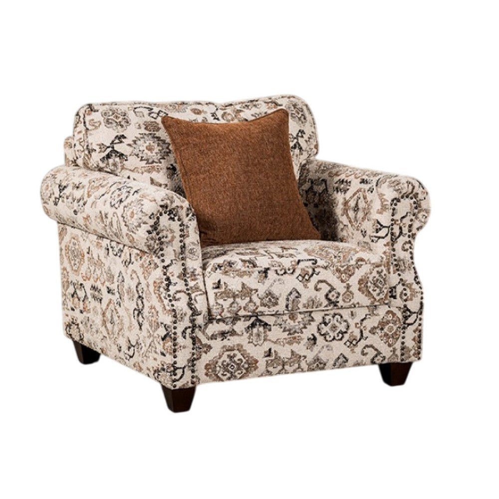 Bonie Accent Club Chair | 1 Brown Throw Pillow Taupe Polyester Pattern