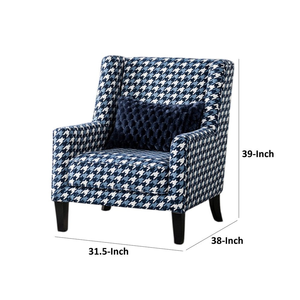 Colin Accent Club Chair | 1 Pillow | Gray Blue Houndstooth Polyester BM333773