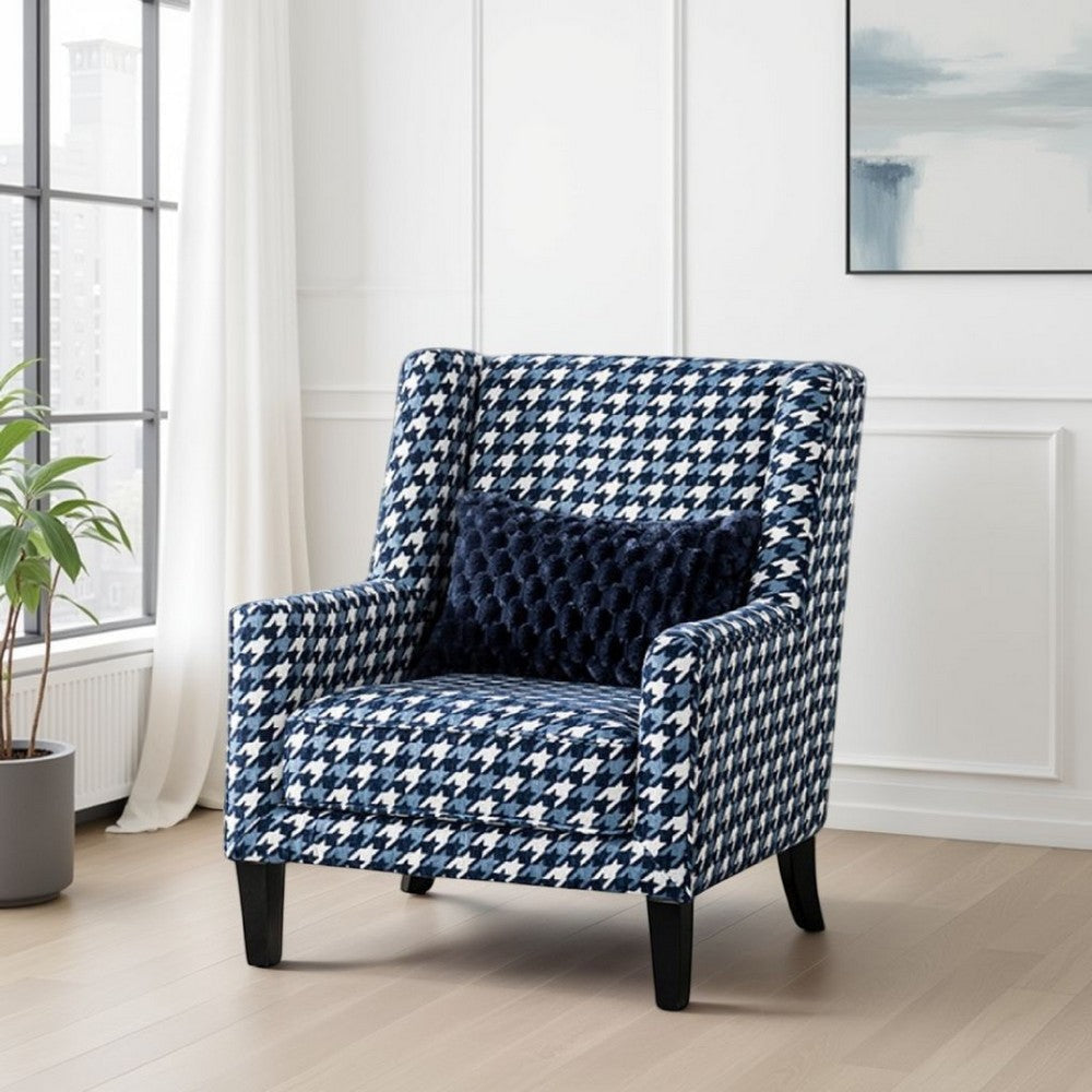 Colin Accent Club Chair | 1 Pillow | Gray Blue Houndstooth Polyester