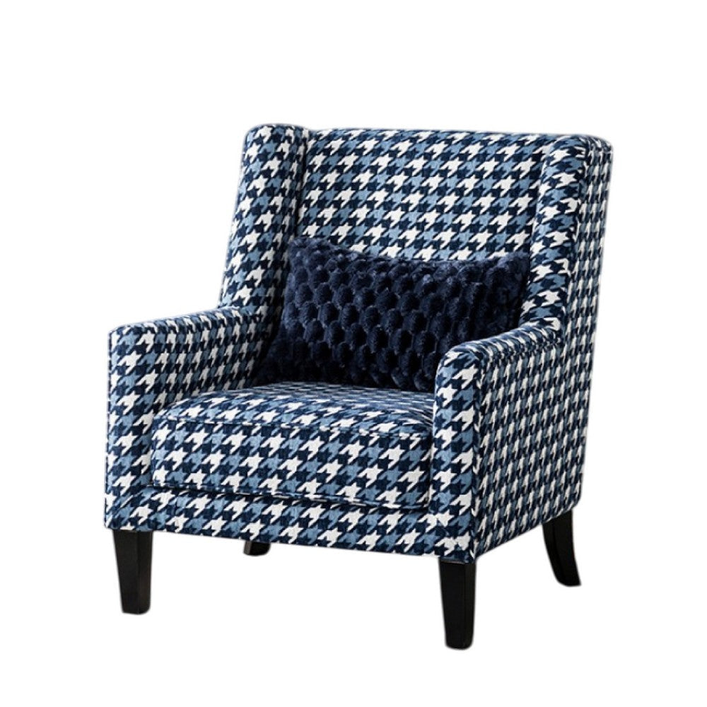 Colin Accent Club Chair | 1 Pillow | Gray Blue Houndstooth Polyester