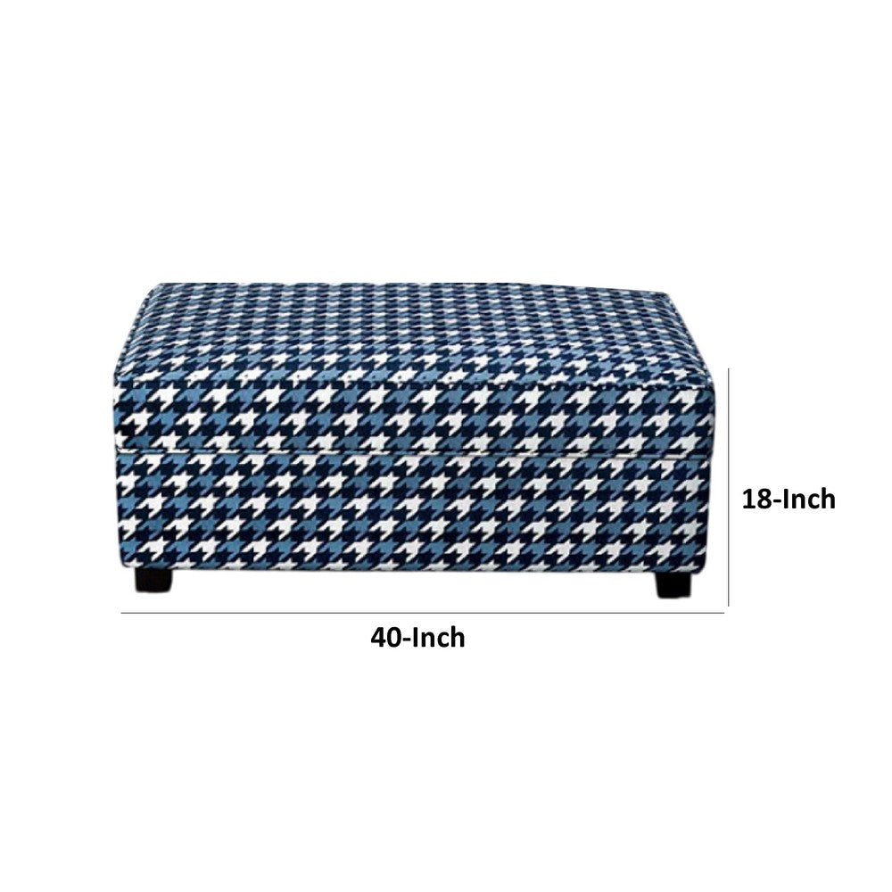 Colin Ottoman | Gray Blue White Houndstooth Polyester 40’’ Rectangular BM333774