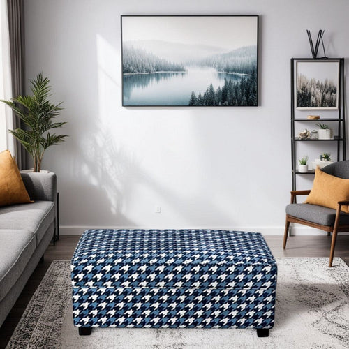 Colin Ottoman | Gray Blue White Houndstooth Polyester 40" Rectangular