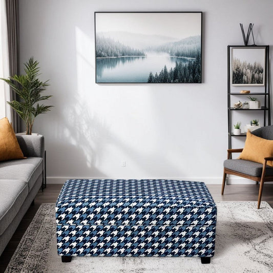 Colin Ottoman | Gray Blue White Houndstooth Polyester 40" Rectangular