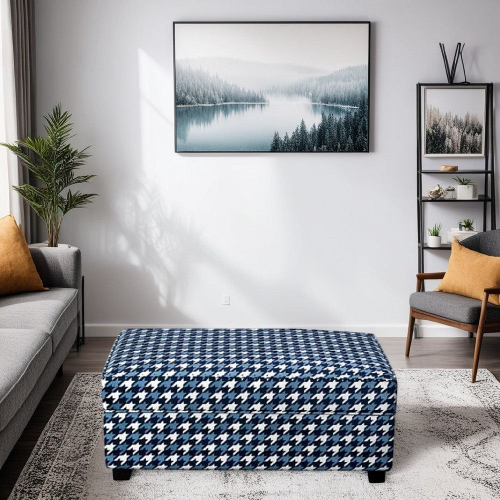 Colin Ottoman | Gray Blue White Houndstooth Polyester 40" Rectangular