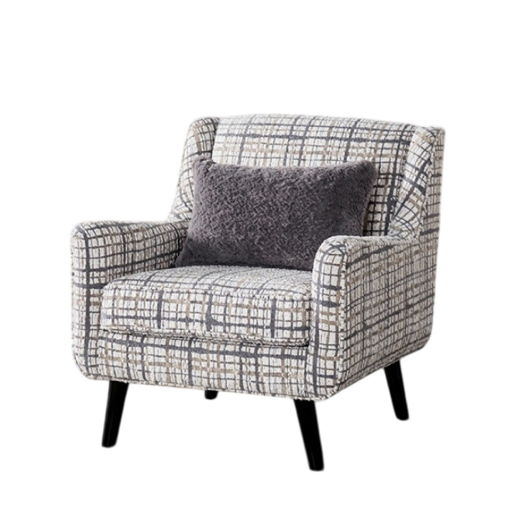Riana Accent Chair | 1 Accent Pillow | Black White Plaid | Solid Wood