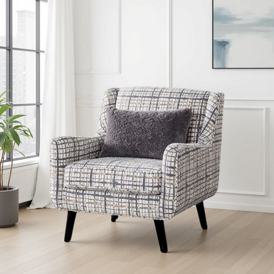 Riana Accent Chair | 1 Accent Pillow | Black White Plaid | Solid Wood