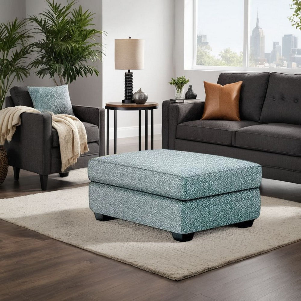 Berrie Ottoman | Teal Blue Polyester Cushioned Top | Black Wood | 40"