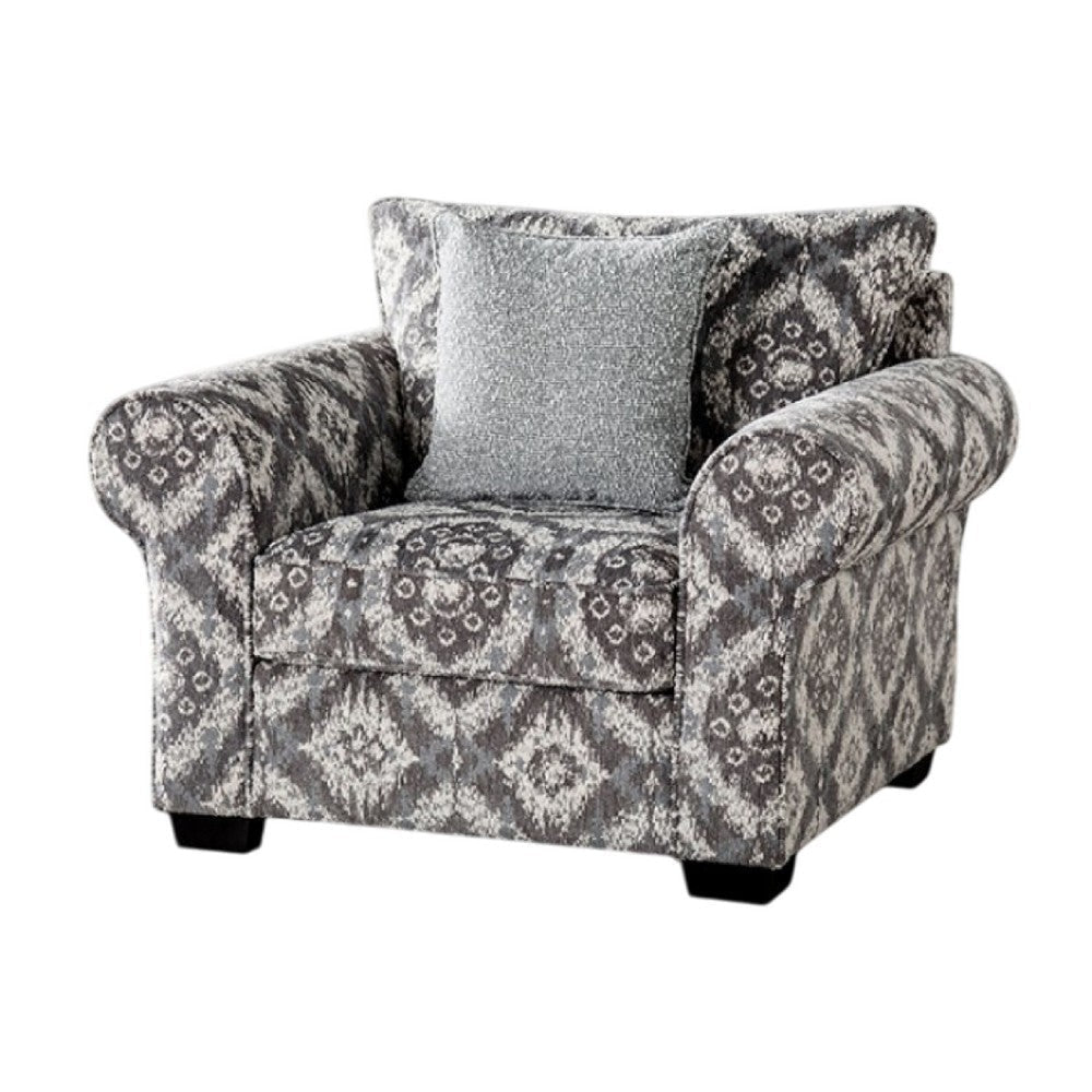Berrie Accent Chair | 1 Throw Pillow | Geometric Gray White Polyester BM333778