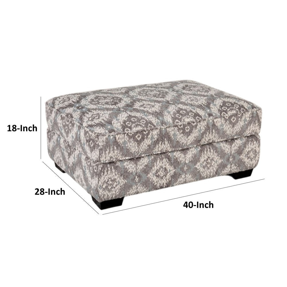 Berrie Ottoman | Geometric Gray White Polyester | Solid Wood | 40’’ BM333779