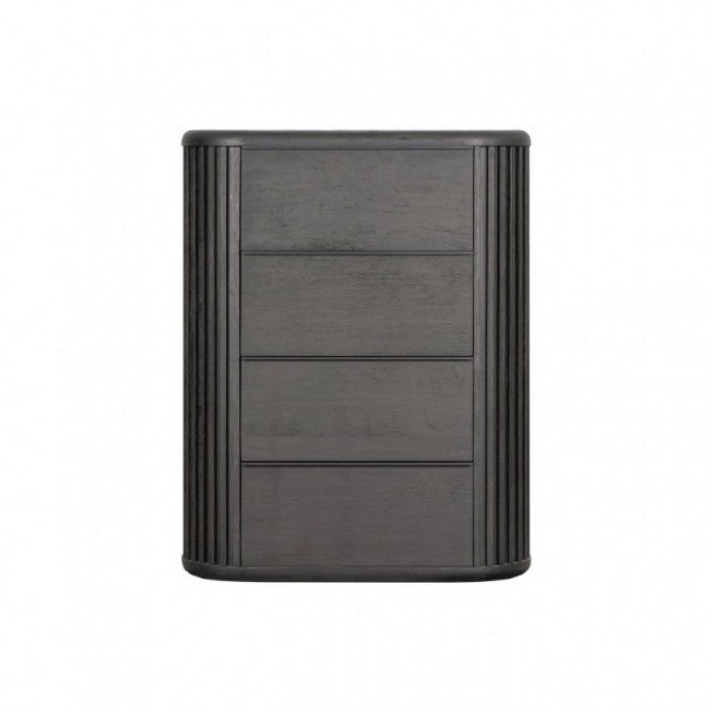 Sheim Tall Dresser Chest Modern Fluted Reeded Black Solid Acacia Wood BM333780