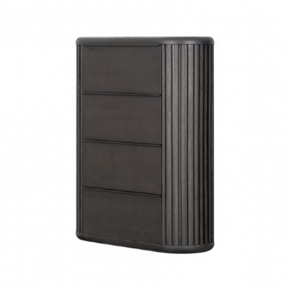 Sheim Tall Dresser Chest Modern Fluted Reeded Black Solid Acacia Wood BM333780