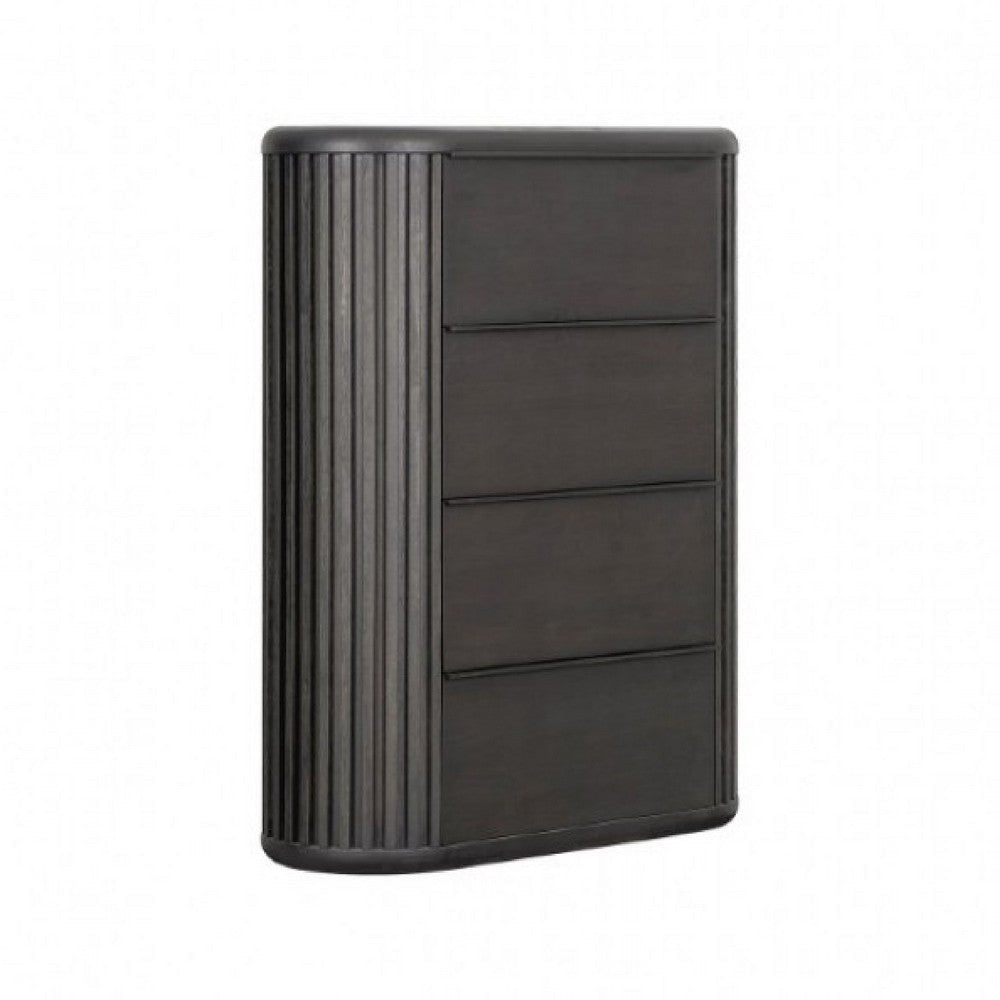 Sheim Tall Dresser Chest, Modern Fluted Reeded Black Solid Acacia Wood