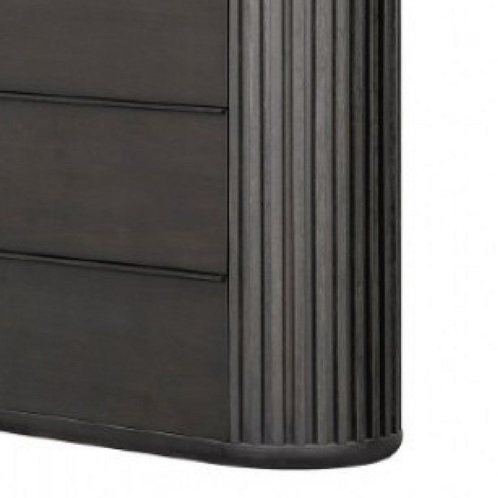 Sheim Tall Dresser Chest Modern Fluted Reeded Black Solid Acacia Wood BM333780