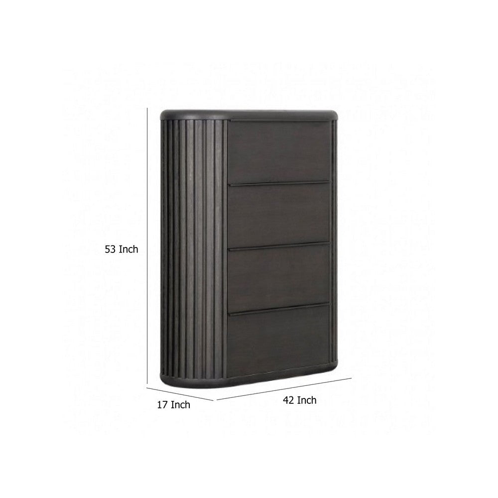 Sheim Tall Dresser Chest Modern Fluted Reeded Black Solid Acacia Wood BM333780