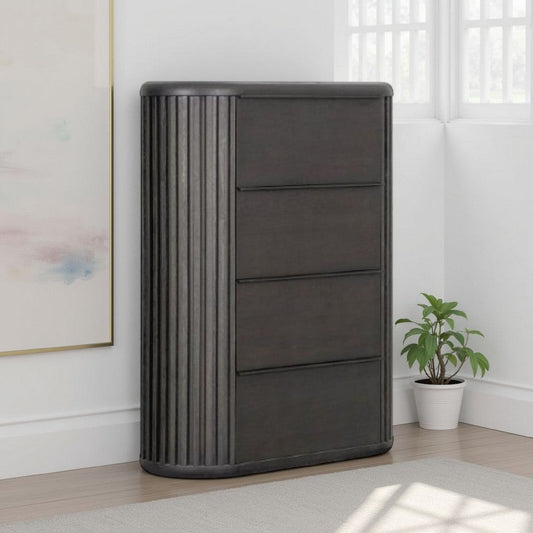 Sheim Tall Dresser Chest, Modern Fluted Reeded Black Solid Acacia Wood