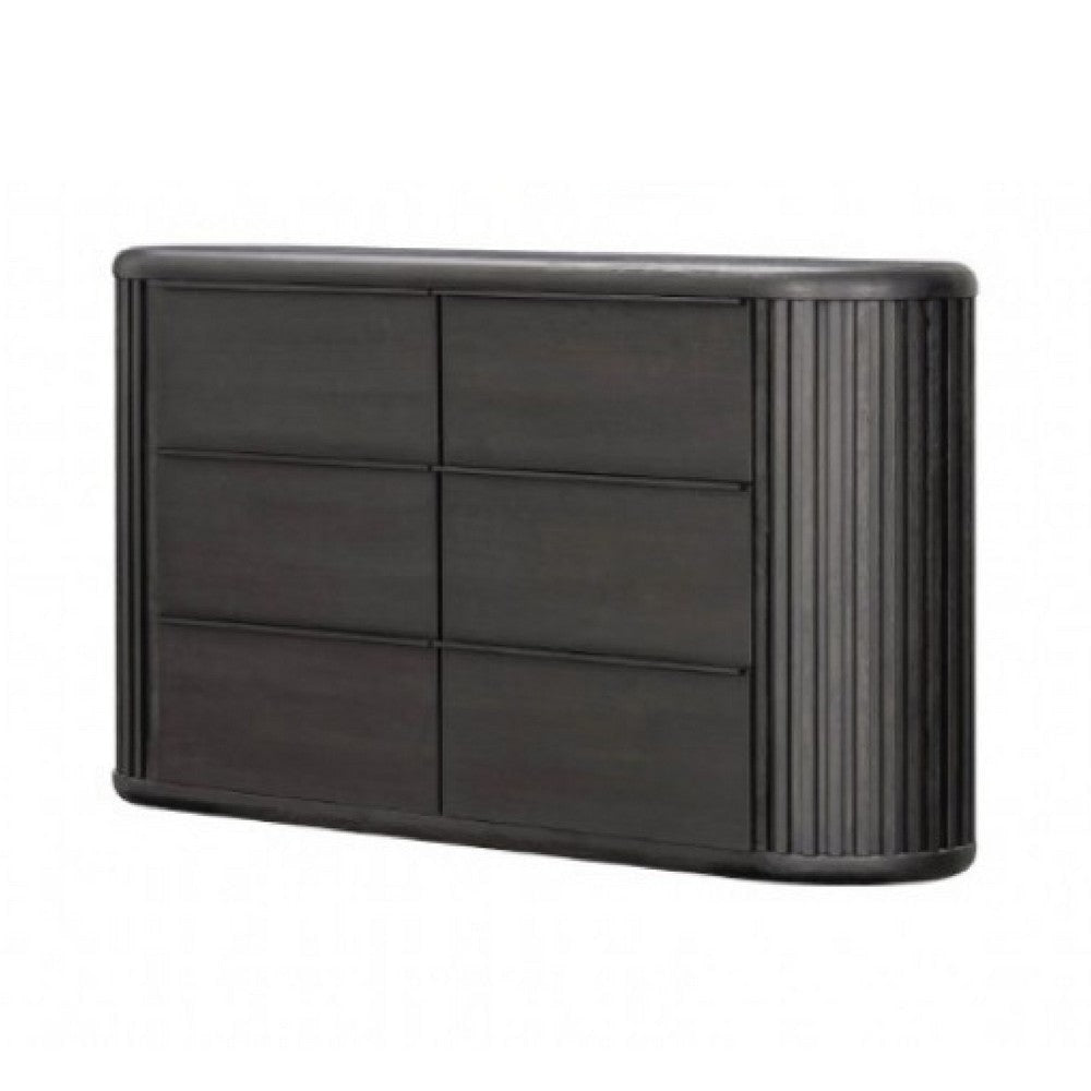 Sheim Wide Dresser | Modern Fluted Reeded Black Solid Acacia Wood BM333781