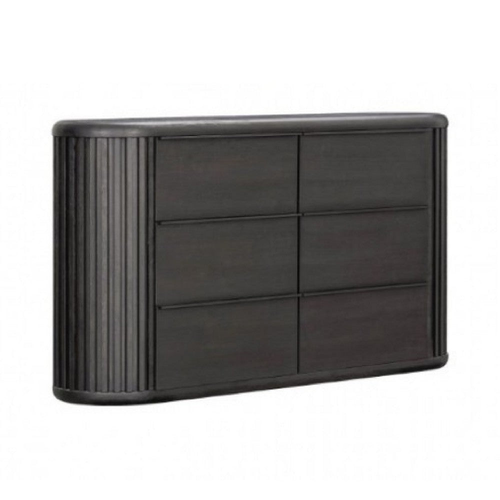 Sheim Wide Dresser | Modern Fluted Reeded Black Solid Acacia Wood