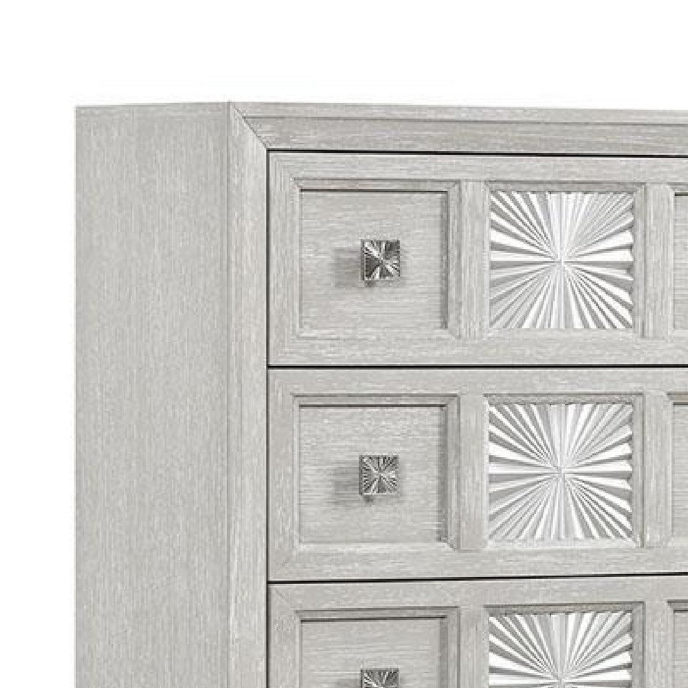 Diaz Tall Dresser Chest | 5 Drawers | Sunburst Metal Design Light Gray BM333782