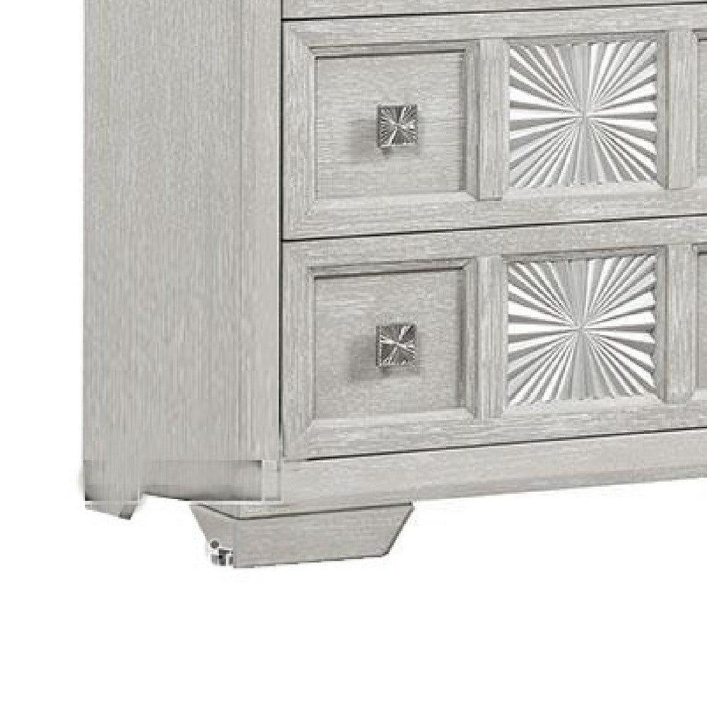 Diaz Tall Dresser Chest | 5 Drawers | Sunburst Metal Design Light Gray BM333782