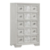 Diaz Tall Dresser Chest | 5 Drawers | Sunburst Metal Design Light Gray