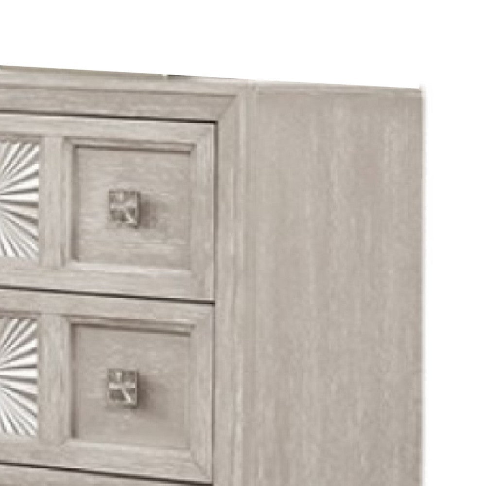 Diaz Wide Dresser | 6 Drawers | Sunburst Metal Design Light Gray Wood BM333783