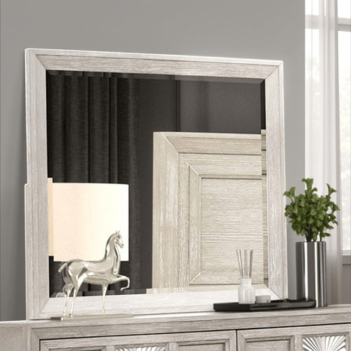 Diaz Dresser Mirror with Beveled Design | Light Gray Wood Frame 38x44