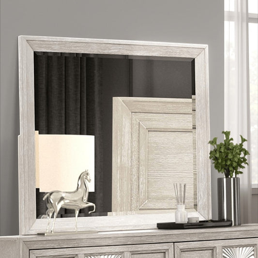 Diaz Dresser Mirror with Beveled Design | Light Gray Wood Frame 38x44