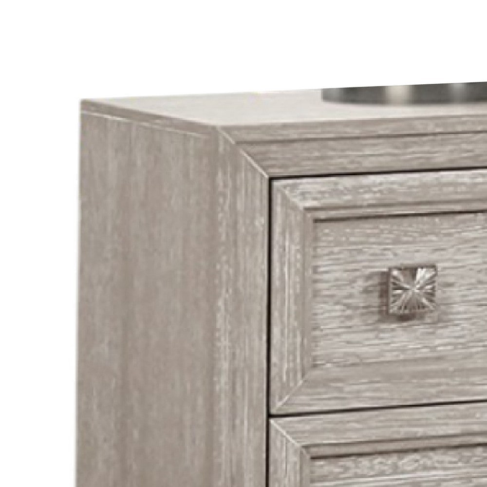 Diaz Nightstand with 2 Drawers | Sunburst Design | Light Gray Wood BM333785