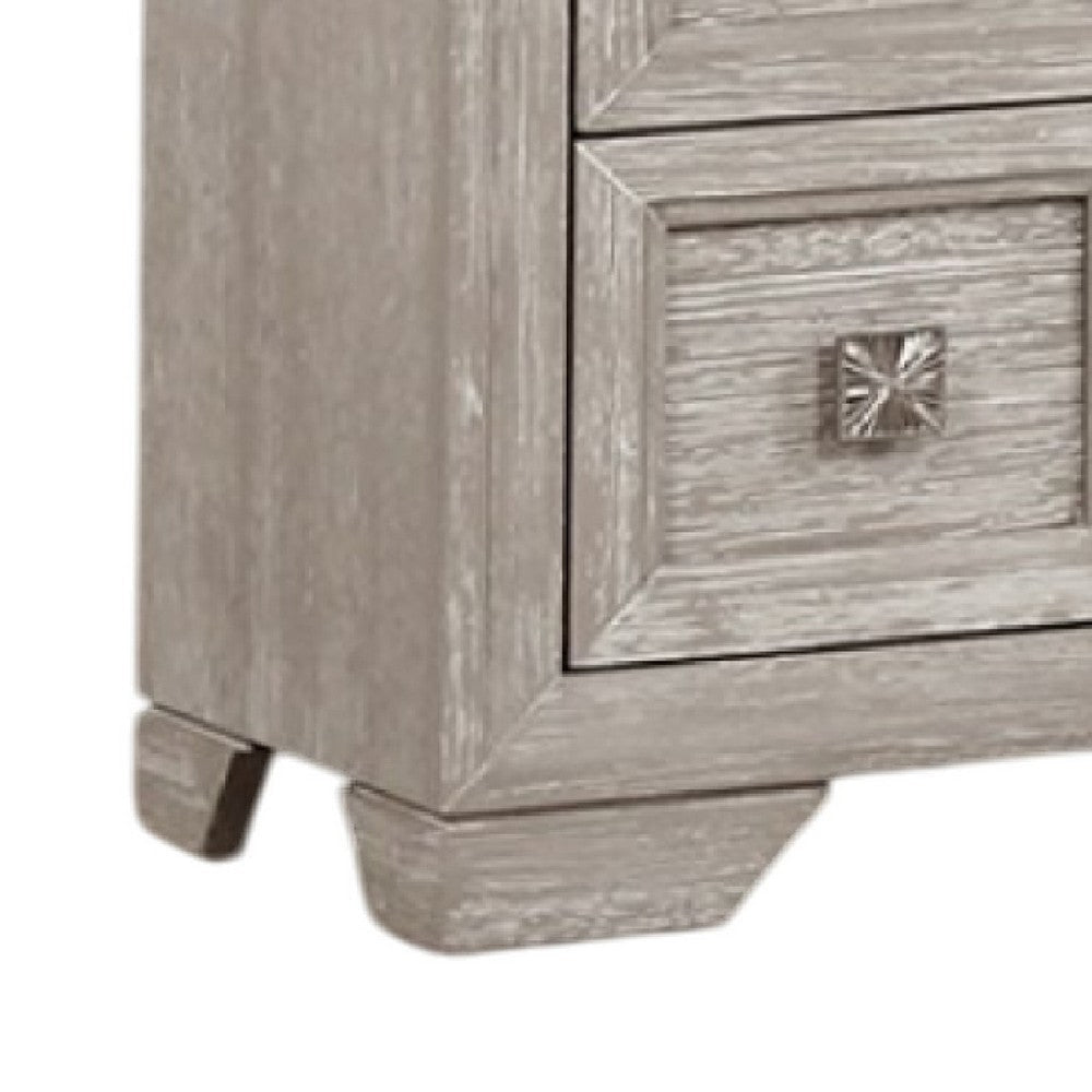 Diaz Nightstand with 2 Drawers | Sunburst Design | Light Gray Wood BM333785