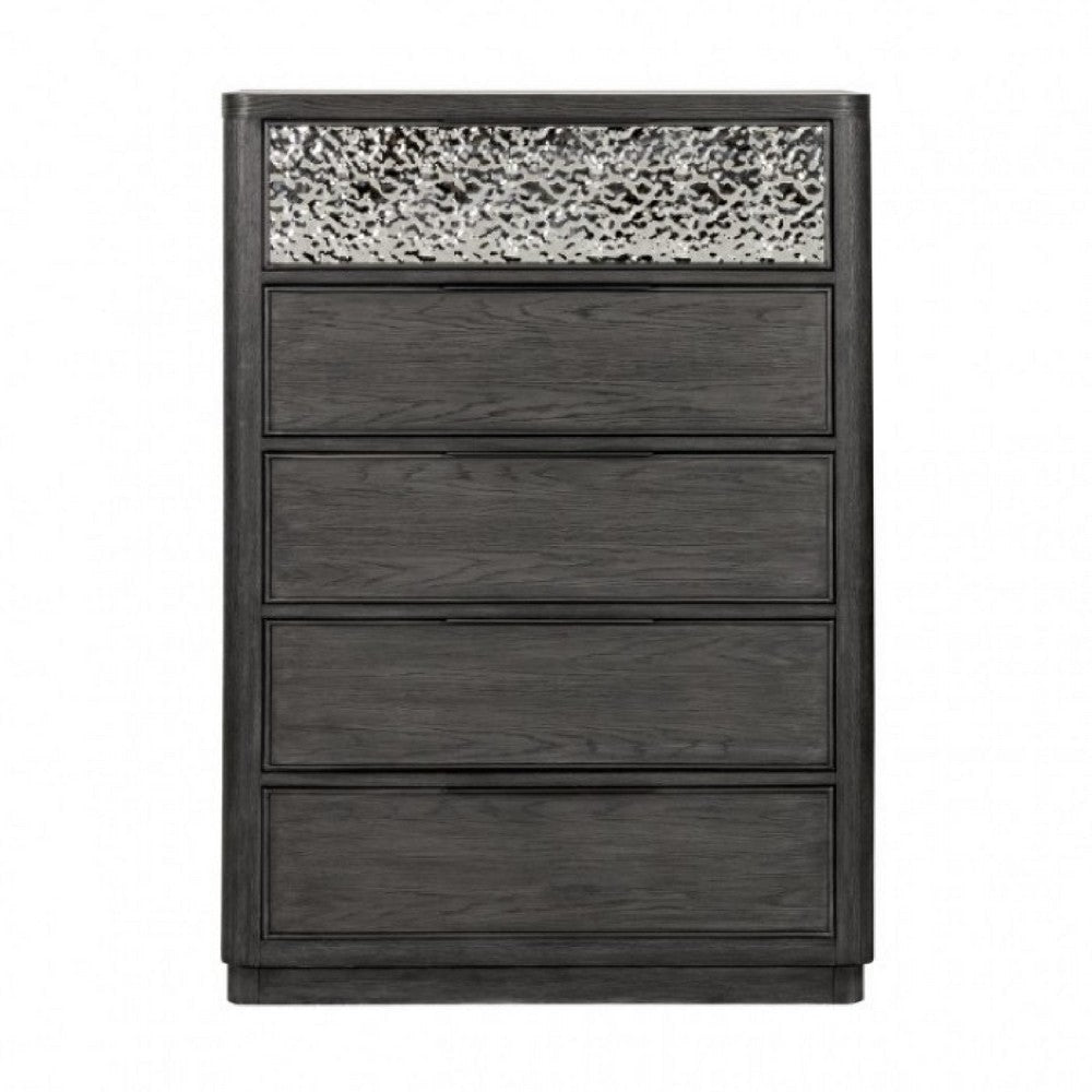Zoko Tall Dresser Chest | 5 Drawers | Textured Metal Accents Ash Gray BM333786