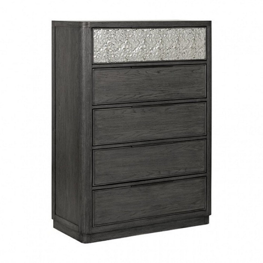 Zoko Tall Dresser Chest | 5 Drawers | Textured Metal Accents Ash Gray