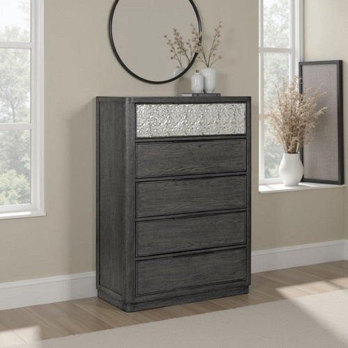 Zoko Tall Dresser Chest | 5 Drawers | Textured Metal Accents Ash Gray