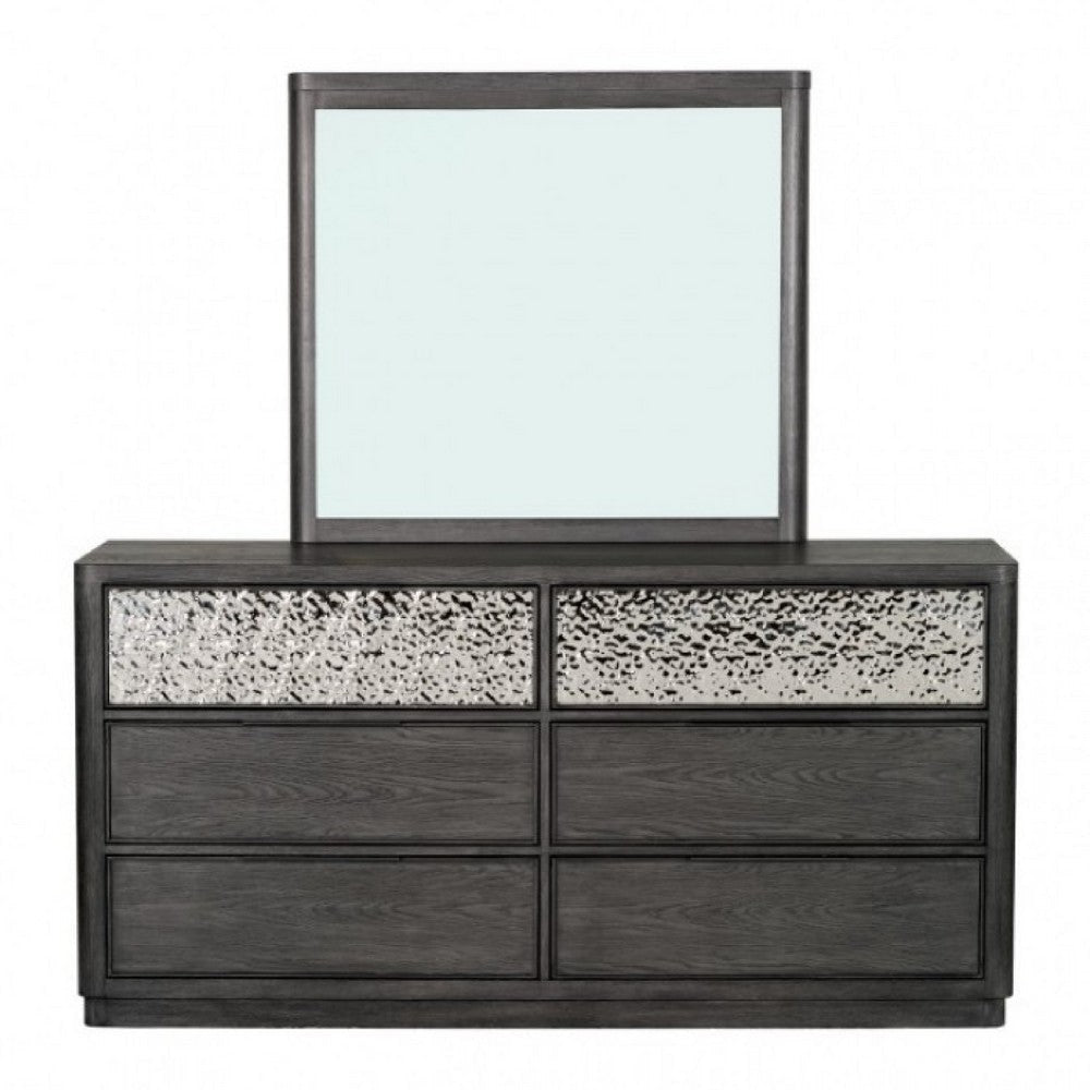 Zoko Wide Dresser with 5 Drawers | Textured Metal Accents | Ash Gray BM333787